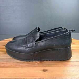 Eileen Fisher Max Platform Loafers‎ Slip On Black Sz 7.5 Tumbled Nubuck Leather
